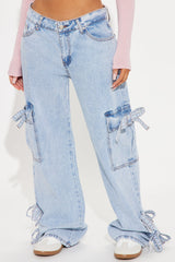 Best By Far Bow Baggy Cargo Jeans - Light Wash
