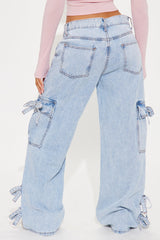 Best By Far Bow Baggy Cargo Jeans - Light Wash