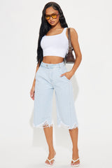 Mika Non Stretch Ripped Denim Jorts - Light Wash