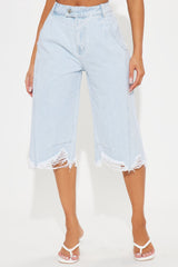 Mika Non Stretch Ripped Denim Jorts - Light Wash