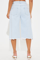 Mika Non Stretch Ripped Denim Jorts - Light Wash