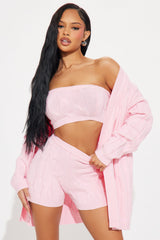 Charmed 3 Piece Sweater Short Set - Pink