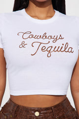 Cowboys & Tequila Crop Top - White