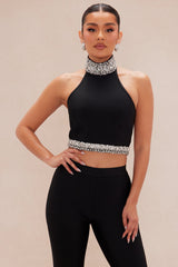 Vanessa Embellished Bandage Pant Set - Black