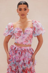 Carmencita Chiffon Maxi Skirt Set - Pink/combo