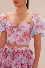 Carmencita Chiffon Maxi Skirt Set - Pink/combo