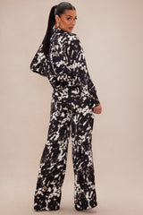 Reagan Satin Pant Set - Black/combo
