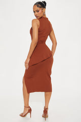 Anabelle Ponte Midi Skirt Set - Camel