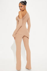 Off I Go Off Shoulder Pant Set - Beige