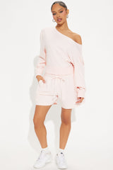 Unwind Washed Off Shoulder Short Set - Pink
