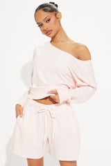 Unwind Washed Off Shoulder Short Set - Pink
