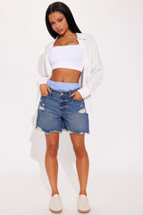 My Whole World Boxer Ripped Denim Shorts - Blue