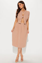 Sara Sweater Pleated Skirt Set - Taupe
