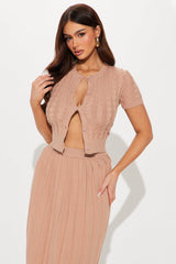 Sara Sweater Pleated Skirt Set - Taupe