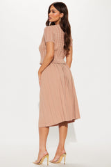 Sara Sweater Pleated Skirt Set - Taupe