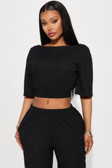 Day Plans Textured Pant Set - Black