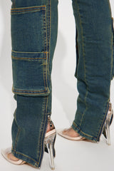 Good Form Cargo Slim Straight Leg Jeans - Dark Wash