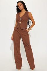 Erin Linen Vest Pant Set - Brown