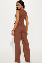 Erin Linen Vest Pant Set - Brown