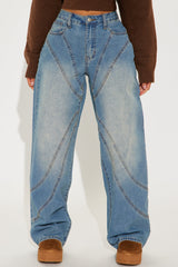 Lead The Way Non Stretch Seaming Wide Leg Jeans - Vintage Wash