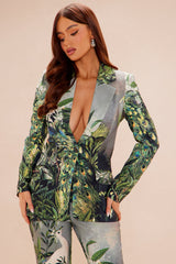 Amanza Blazer Suit Set - Green/combo
