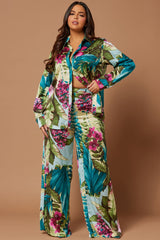 Kyoto Satin Pant Set - Green/combo