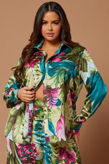 Kyoto Satin Pant Set - Green/combo