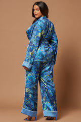 Mallory Satin Pant Set - Blue