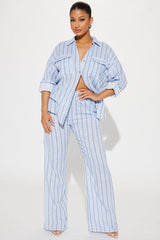Vivianna Striped Pant Set - Light Blue