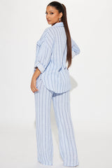 Vivianna Striped Pant Set - Light Blue