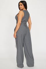 She's In Control Vest Pant Set  - Grey