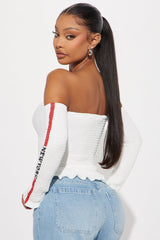 Full Throttle Off Shoulder Smocked Top - White