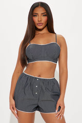 Sariah 3 Piece Striped Boxer Short Set - Charcoal
