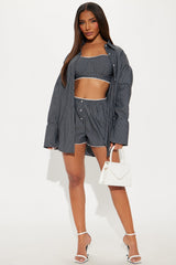 Sariah 3 Piece Striped Boxer Short Set - Charcoal