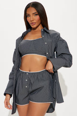 Sariah 3 Piece Striped Boxer Short Set - Charcoal