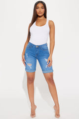 Sunset High Rise Bermuda Denim Shorts - Medium Wash