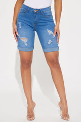 Sunset High Rise Bermuda Denim Shorts - Medium Wash