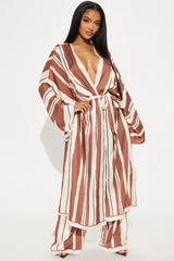 Alonna Satin Kimino Pant Set - Brown/combo