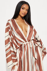 Alonna Satin Kimino Pant Set - Brown/combo