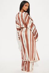 Alonna Satin Kimino Pant Set - Brown/combo