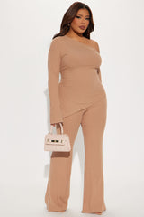 Off I Go Off Shoulder Pant Set - Beige