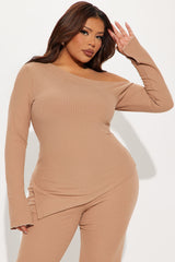 Off I Go Off Shoulder Pant Set - Beige