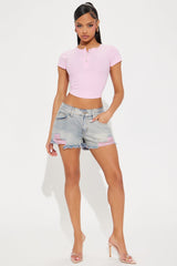 Kierra Ripped Denim Shorts - Pink