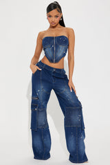 Midnight Pulse Denim Pant Set - Dark Wash