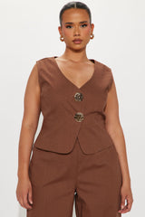 Erin Linen Vest Pant Set - Brown