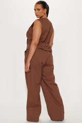 Erin Linen Vest Pant Set - Brown