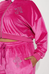 Saint Rhinestone Velour Pant Set - Pink