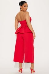 Roxie Peplum Pant Set - Red