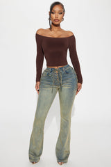 Out In The Town Lace Up Stretch Flare Jeans - Vintage Wash