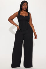 Bella Lace Trim Pant Set - Black